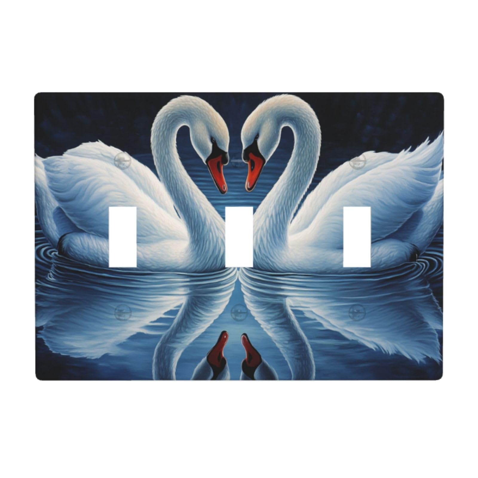 Swans Mirror-Image Necks Forming Heart Shape Light Switch Covers 3 Gang Triple Toggle Wall Plate Switchplate Electrical Faceplate for Bathroom Kitchen Bedroom Decor
