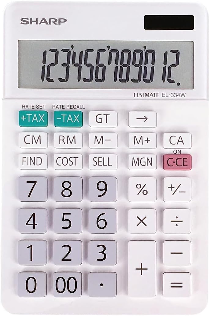 SHARP EL334W Twin Power XL 12-Digit Display