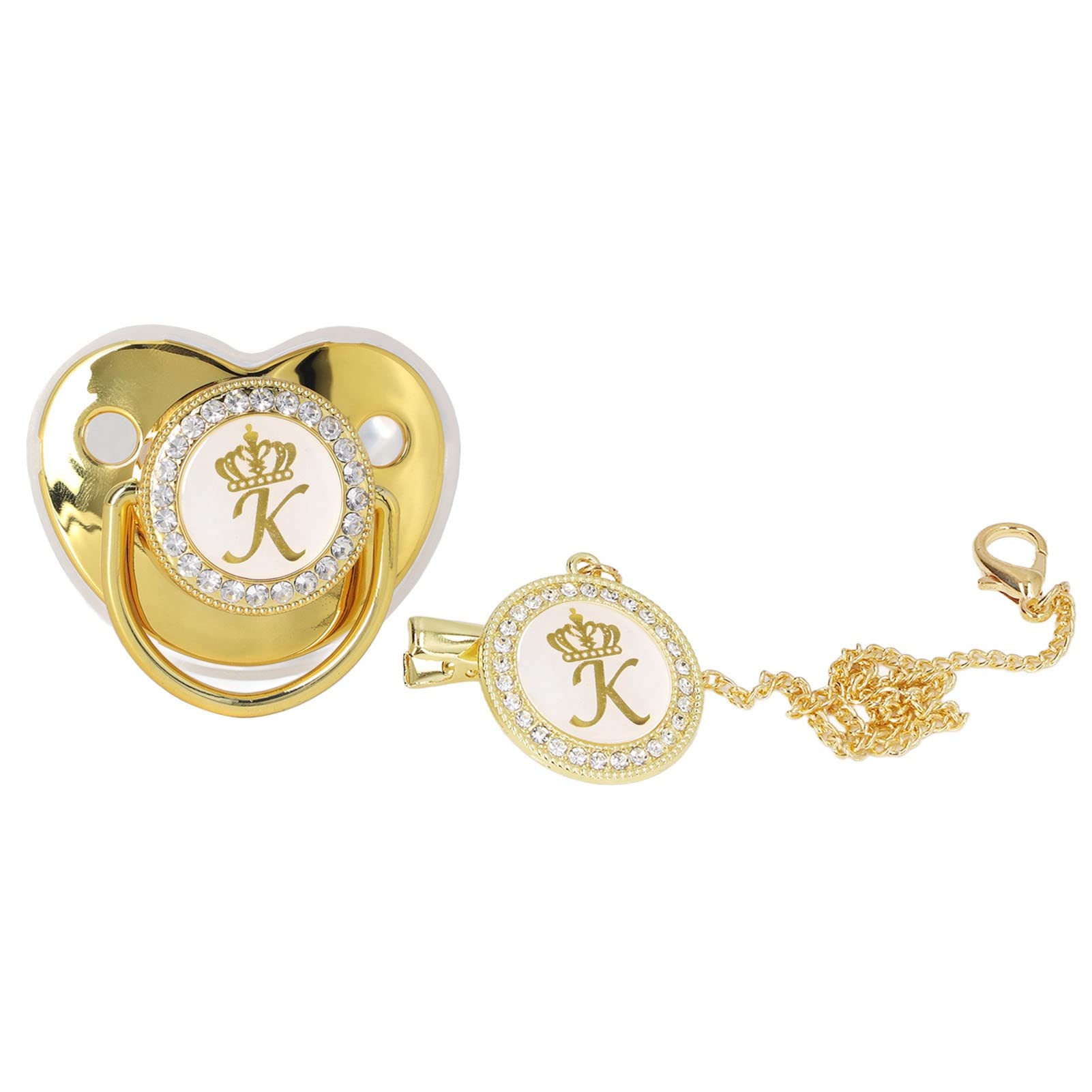 Golden Letter Baby Pacifier, Personalized Bling Pacifier with Pacifier Clips and Anti-Dust Cover for Baby Shower Newborn Birthday Photography ()