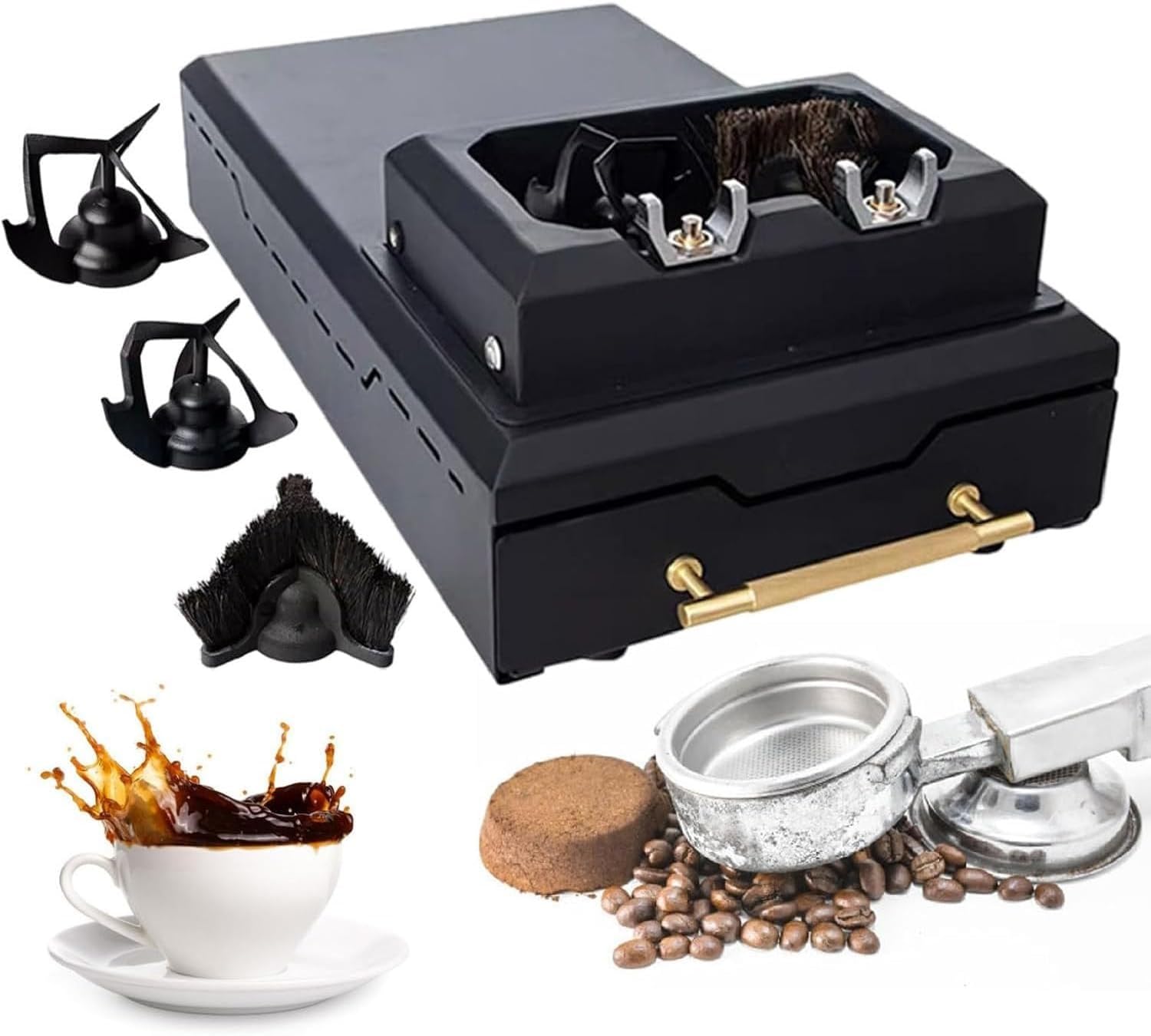 Limpiador De Portafiltros, Máquina Automática Para Limpiar Posos Café Con 1 Cabezal Cepillo Y 2 Rascadores, Bandeja Residuos Para Limpieza