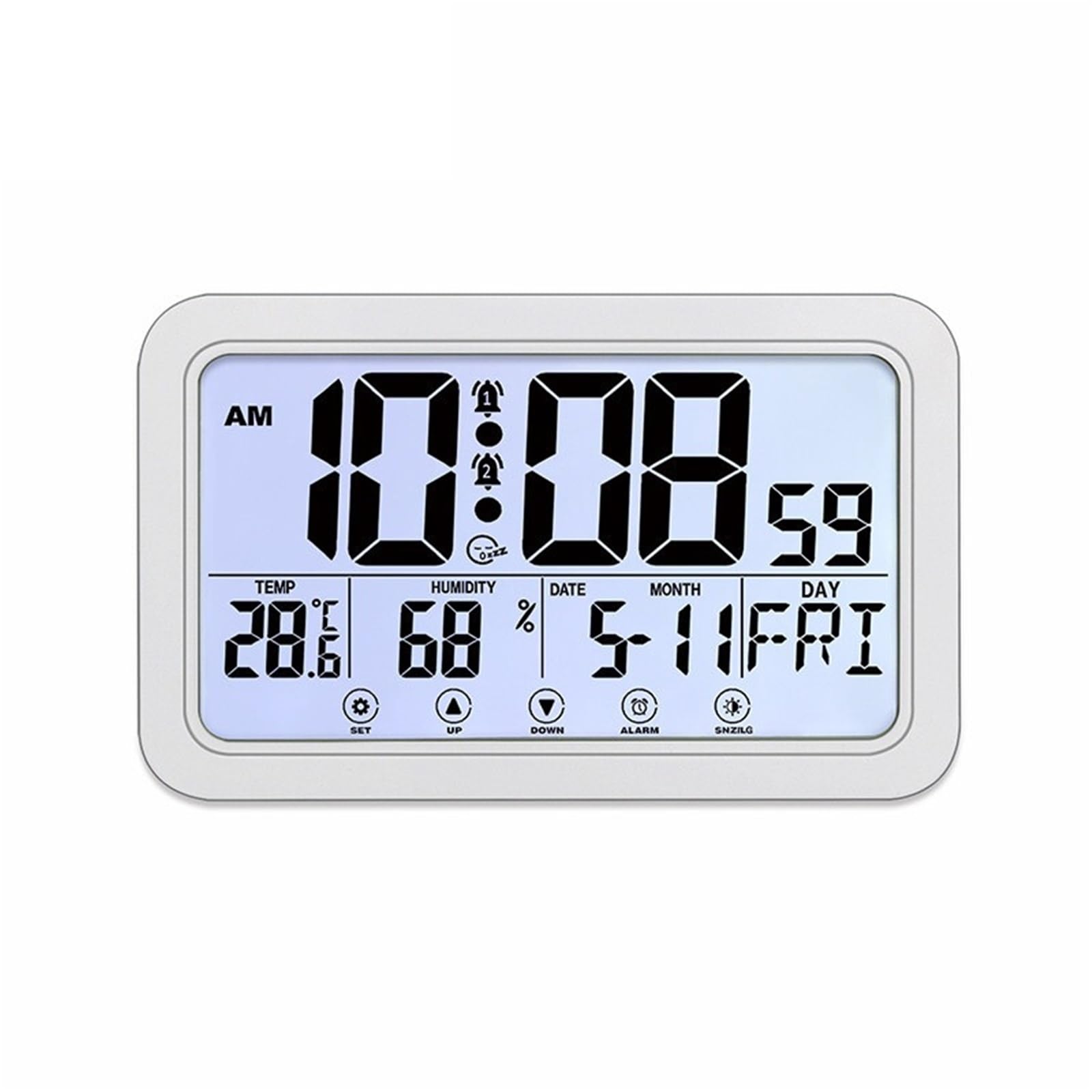 LADFRTYU Atomic Digital Wall Clock Large Number Electronic Wall Clock Temperature Humidity Display Snooze Alarm Hanging/Desktop Digital Battery Powered(WHITE)