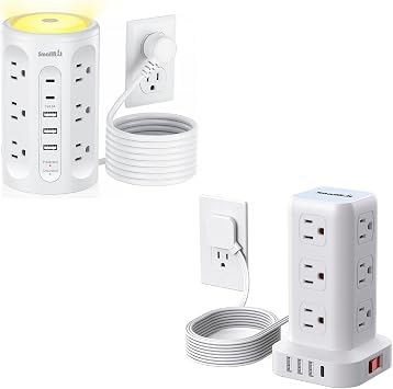 Surge Protector Power Strip Tower with 5 USB Ports and Night Light