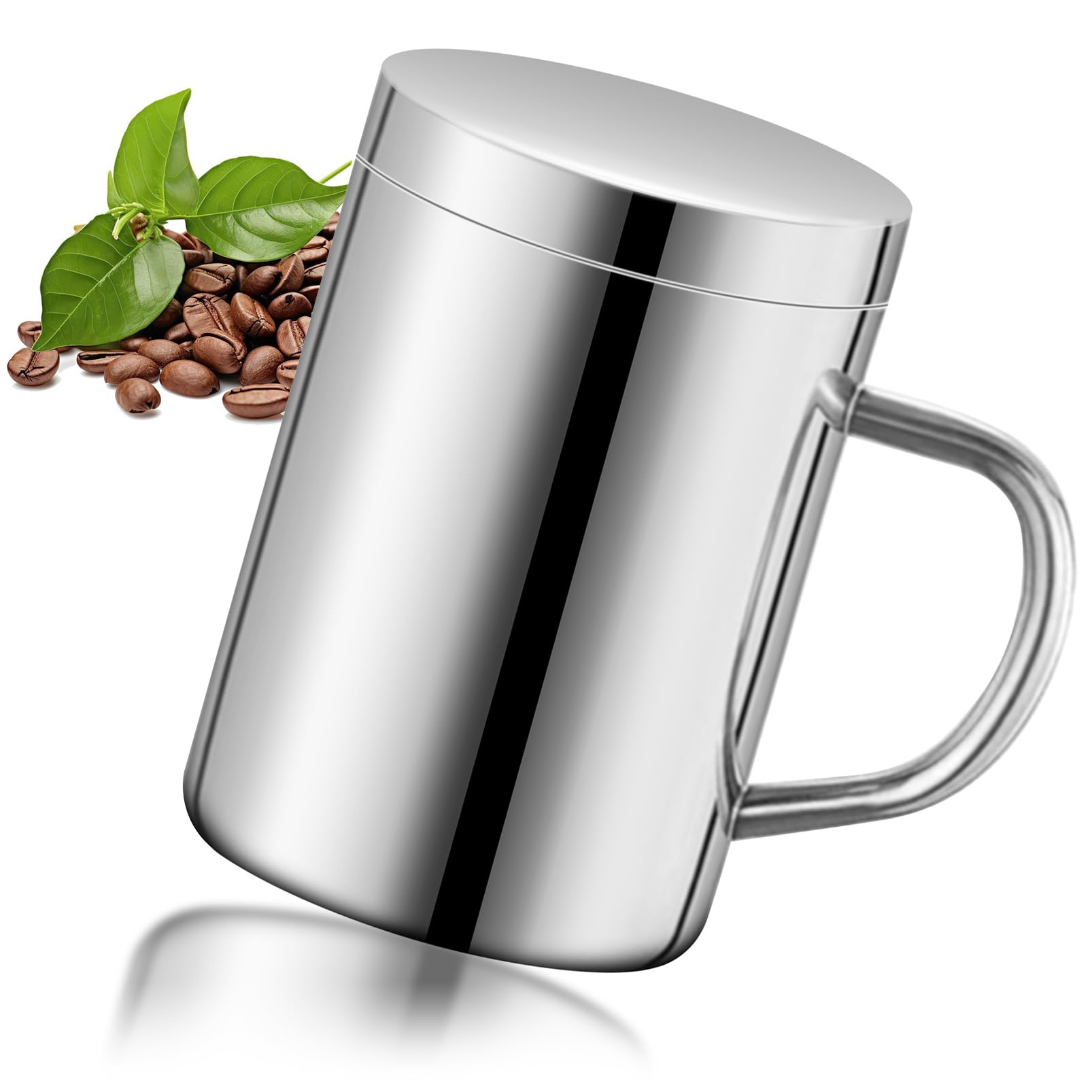 LTHERMELKDouble-Walled Stainless Steel Coffee Mug Camping Mug with Lid and Handle Metal Mug for Home, Office, Travel (400 ml)