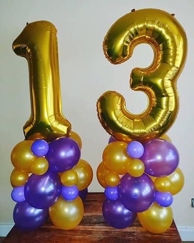 Miniatura 5 de Globos dorados de 40 pulgadas con número 13 gigantes, gigantes, gigantes, gigantes, gigantes, 13 o 31, globos digitales de Mylar de número de helio,