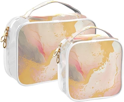 Miniatura 2 de Watercolor Yellow Marble Clear Toiletry Bag for Traveling,2 Pack Makeup Cosmetic Bag with Zipper,Travel Bag for Toiletries,Travel Essentials 21215132