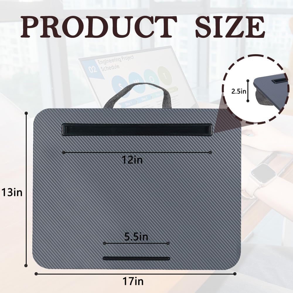 portable laptop desk fits up to 16“ laptops, with tablet slot, built-in cushion, great for home & office,lap desk for laptop,lap desk with cushion (dark grey, medium) dark grey medium