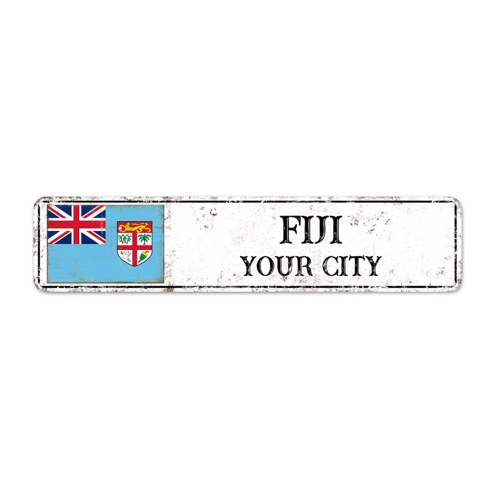 Woguangis Men's Fiji Vintage Metal Signs Custom City Retro Wall Sign Flag Cave Decor Vintage Metal Signs Country Souvenir Sign National Flag Quality Metal Sign For Bedroom Yard Garage Garden 4×18In