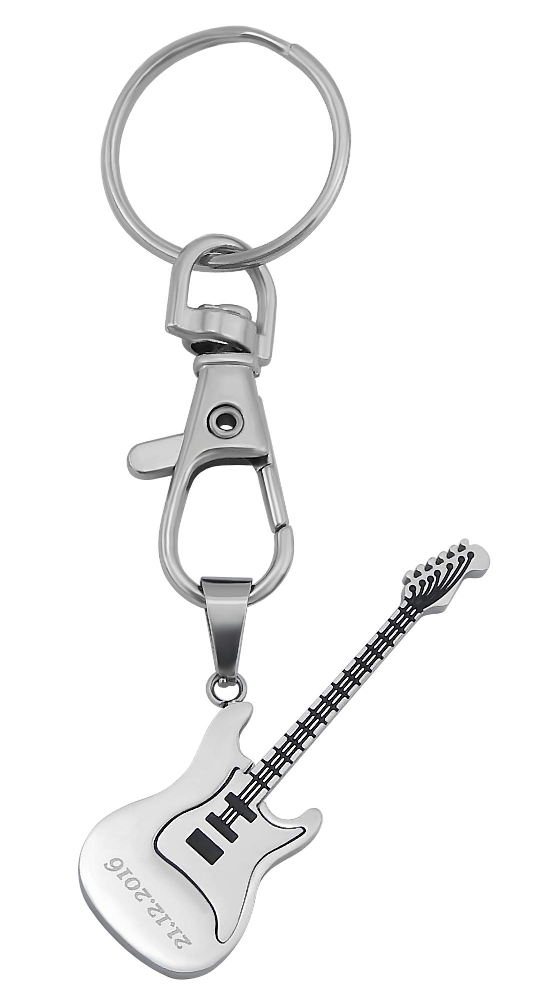 Schlüsselanhänger personalisiert E-Gitarre für Musiker | Schlüsselanhänger mit Gravur Edelstahl silber | Personalisierte Geschenke für Mama Papa | Schlüssel Anhänger Text Name Datum
