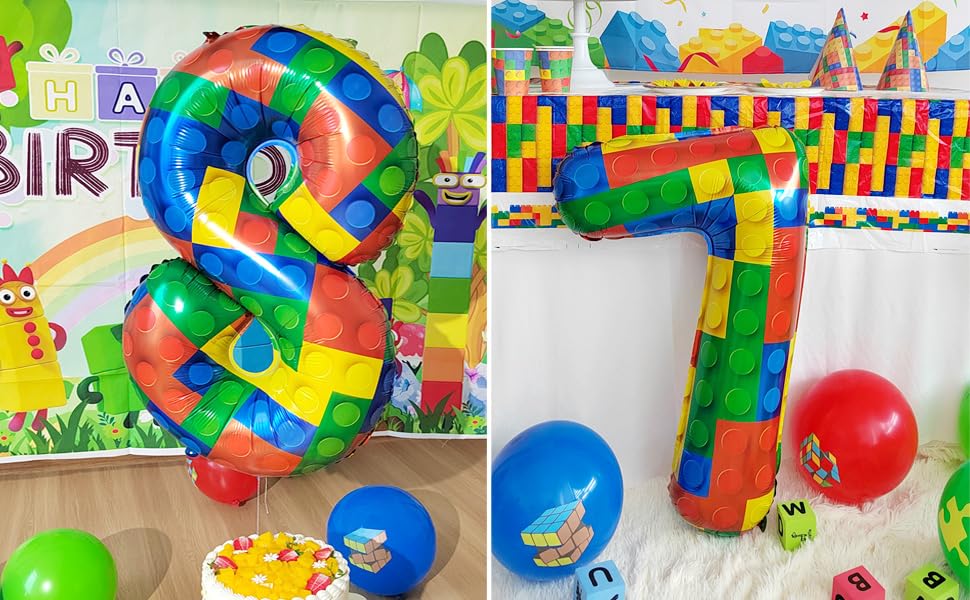 Image of 32 Inch Building Block Number 60 Balloons birthday Block Themed Large Big Helium Foil Mylar Balloon for Girls Boys Birthday Party Decoration Supplies