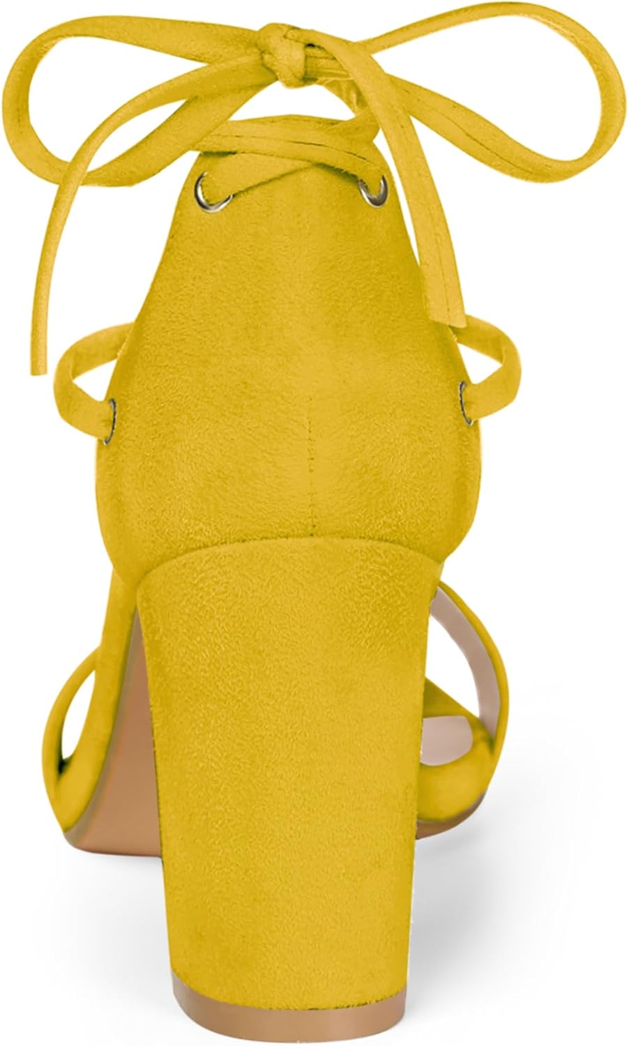 Allegra K Women's Tie Up Strappy Heels Chunky High Heels Yellow Sandal 7 M US - Image 3