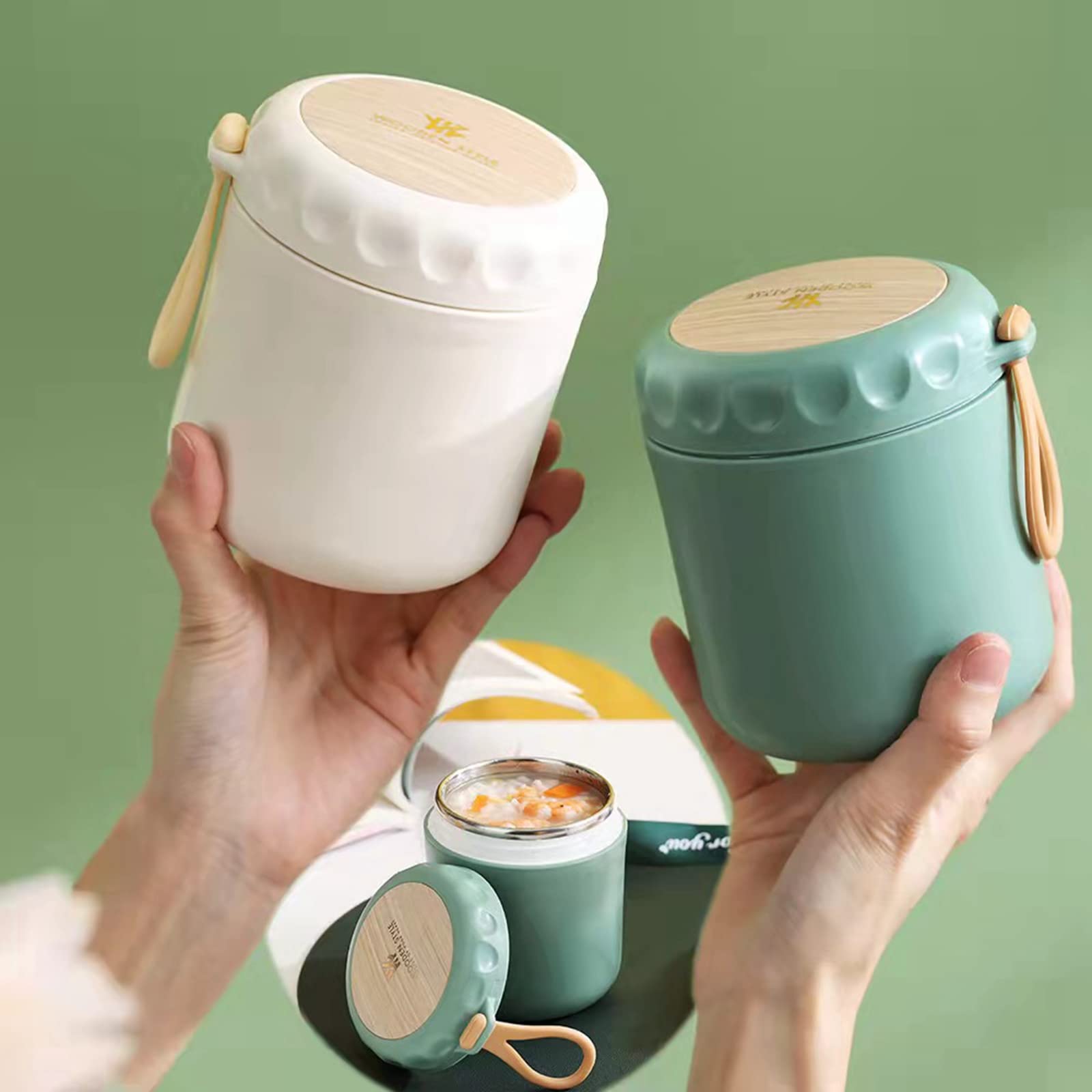 Thermos per alimenti per bambini, contenitore termico per alimenti caldi, contenitore isolato per zuppe per cibi caldi e freddi, thermos per bambini (acciaio inossidabile bianco)