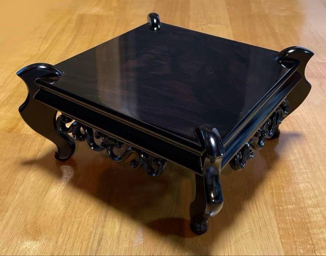 高級華台小卓黒丹8号黒檀飾り台盆栽台花台茶華道具透かし彫り GA4