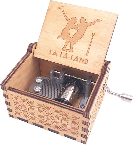 Miniatura 46 de Caja de música de manivela con tema de la película Lalaland, Caja musical de madera tallada, con tema central de la película Marrón