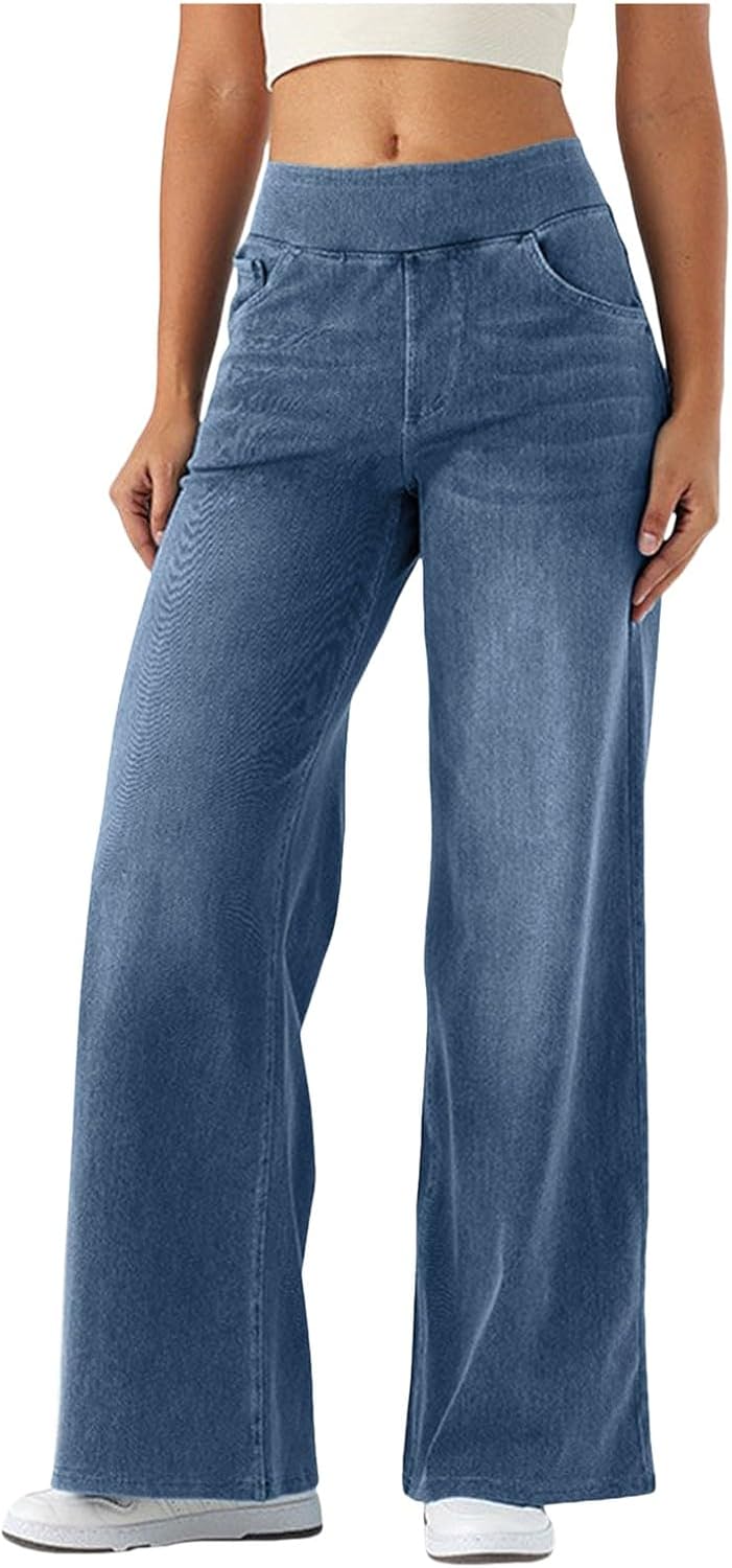 Wide Leg Jeans Women Stretchy Jeans High Waisted Elastic Baggy Denim Pant - Image 5