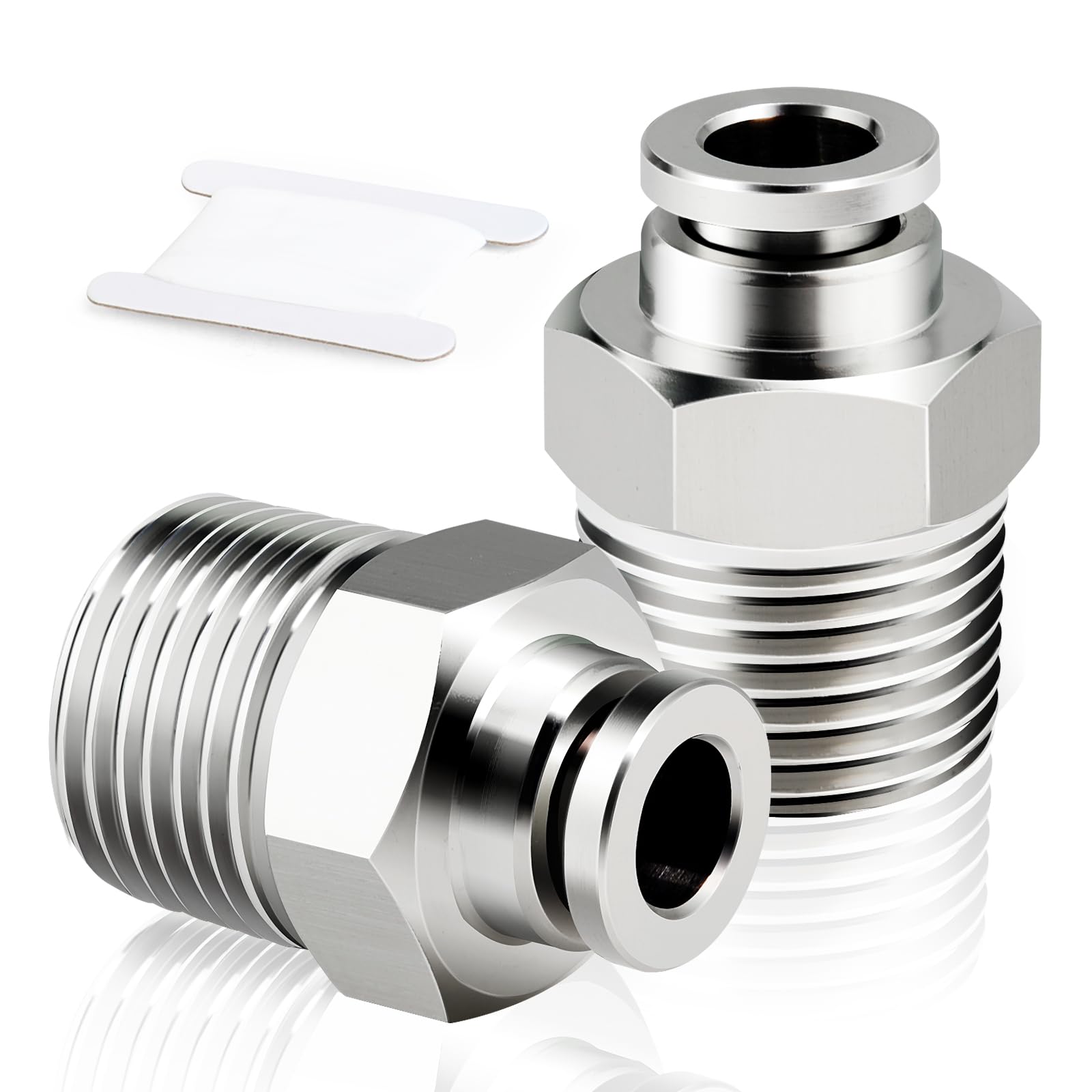 TAILONZ PNEUMATIC Male Straight 10mm Tube OD x 1/2 Inch BSP Thread Push to Connect Fittings Copper Nickel Plating TPC10-04 (Pack of 2)