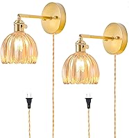 Vista 41 de Juego de 2 apliques de pared enchufables, apliques de pared vintage con pantalla de cristal transparente de tulipán, aplique de pared