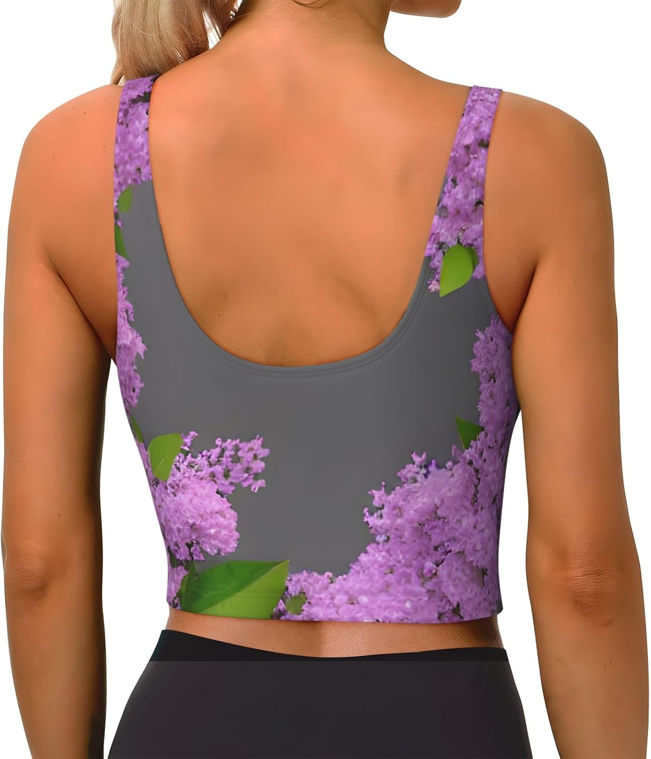Framing Lilac Flowers in Blossom Print High Impact Sports Bras,Longline Sports Bra,Perfect for Yoga,Running and Gym Workouts