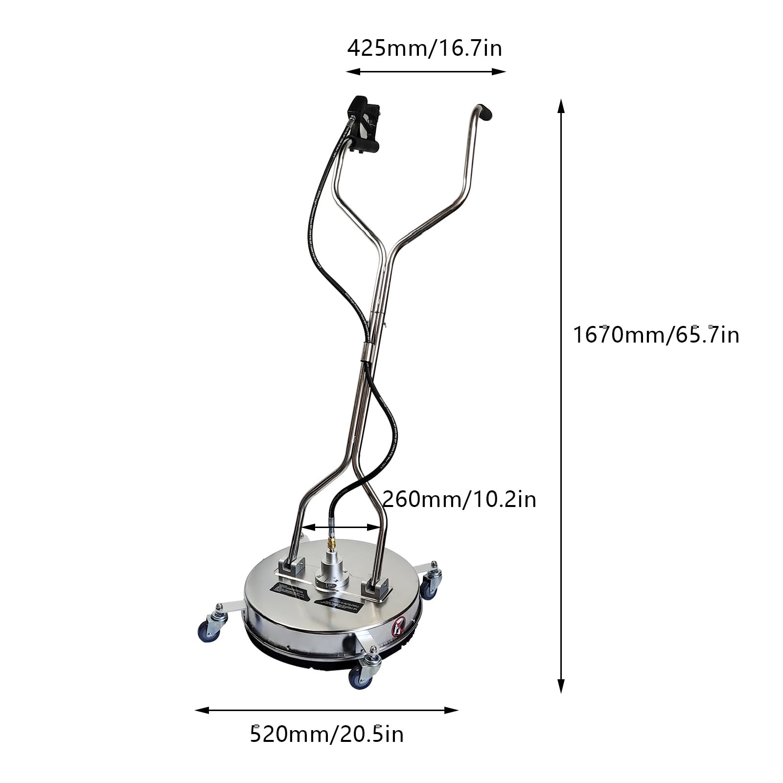 Pulitore ad alta pressione professionale per pavimenti Pulitore per superfici mobile max. 4500PSI Pulitore per terrazze con 4 ruote e 2 ugelli spray, pulitore per superfici per terrazze