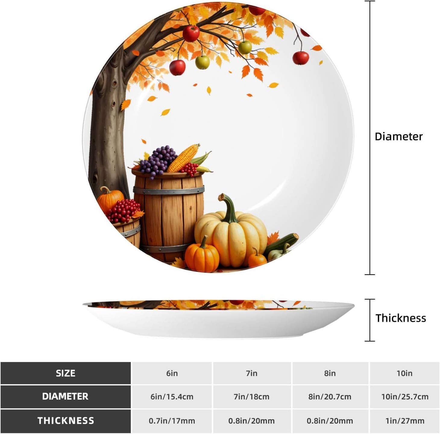 Autumn Harvest Fruits Style Ceramic Plate Display Decorative Plate With Stand Wall Hanging Plate For Home Decor 10 Inch