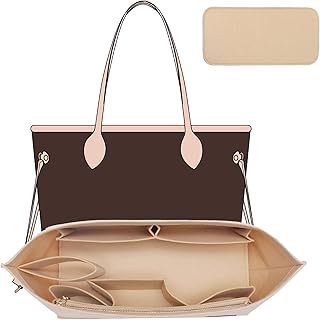 OAikor Tote Bag Organizer Insert with Base Shaper,Felt Purse Organizer Insert Compatible with lv Neverfull MM,C.oach City 33,G.oyard PM and More, Purse Divider for Bags,Beige/L