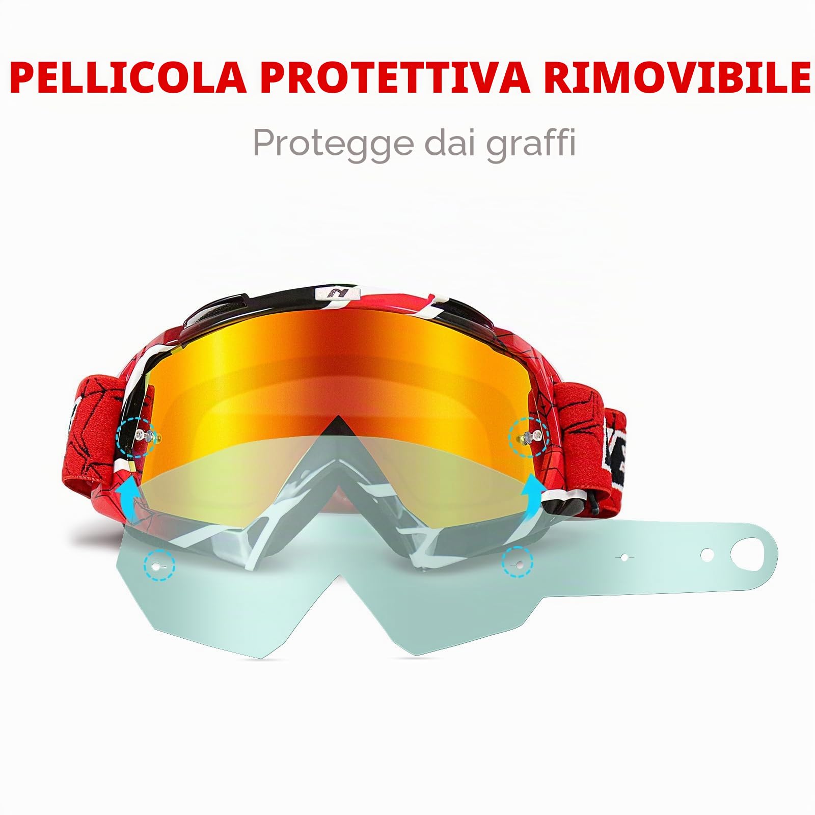 Occhiali da Motocross, Occhiali da Sci Uomo Donna, Anti Uv/vento/polvere/Graffio, Maschera Cross per Attività All'Aperto, Motociclismo, Sci