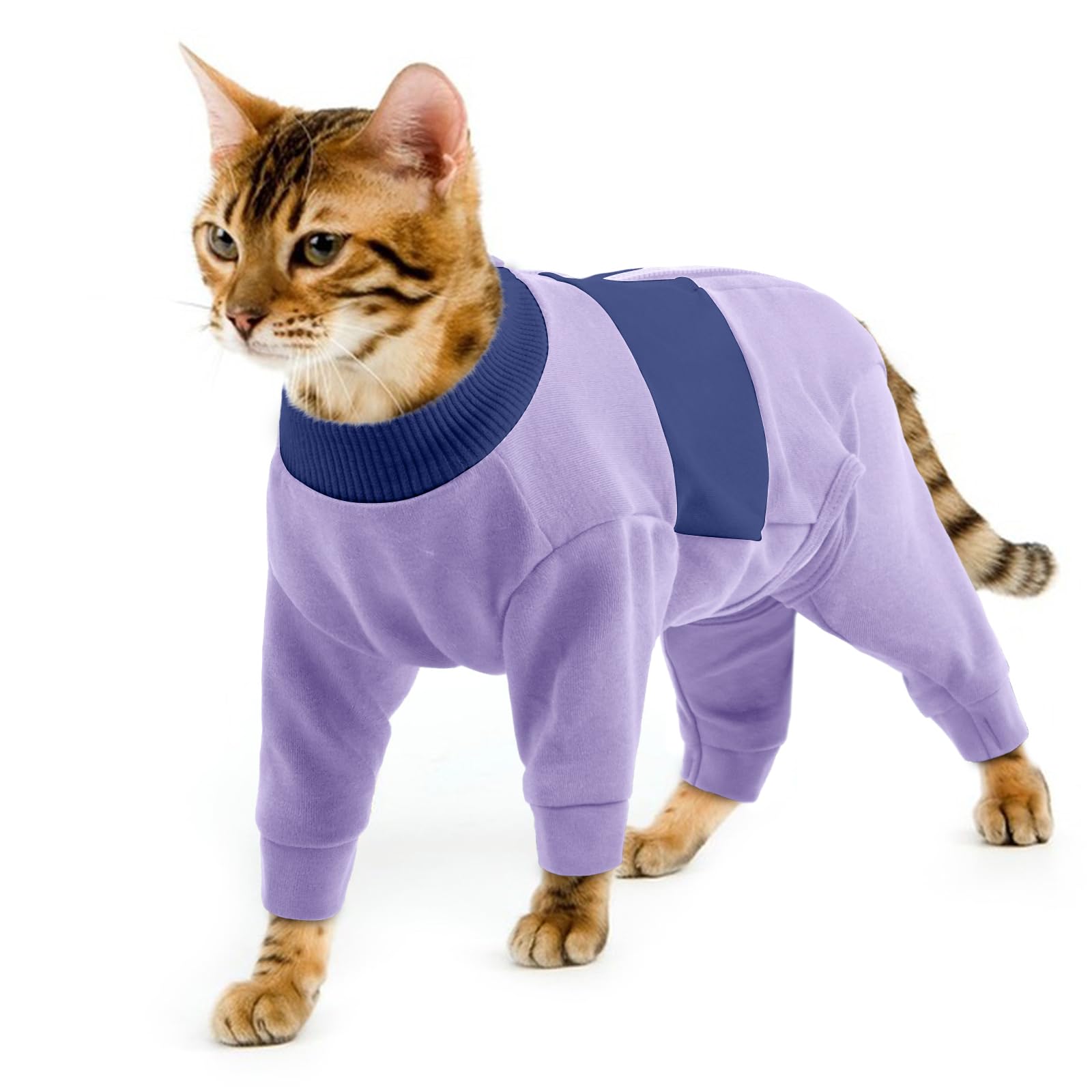 Cat Clothes, Pjs for Cats Warm Romper Suit Full Body Coverage with Zipper, Cover Wounds or Surgical Sites to Prevent Licking(Purple, M)