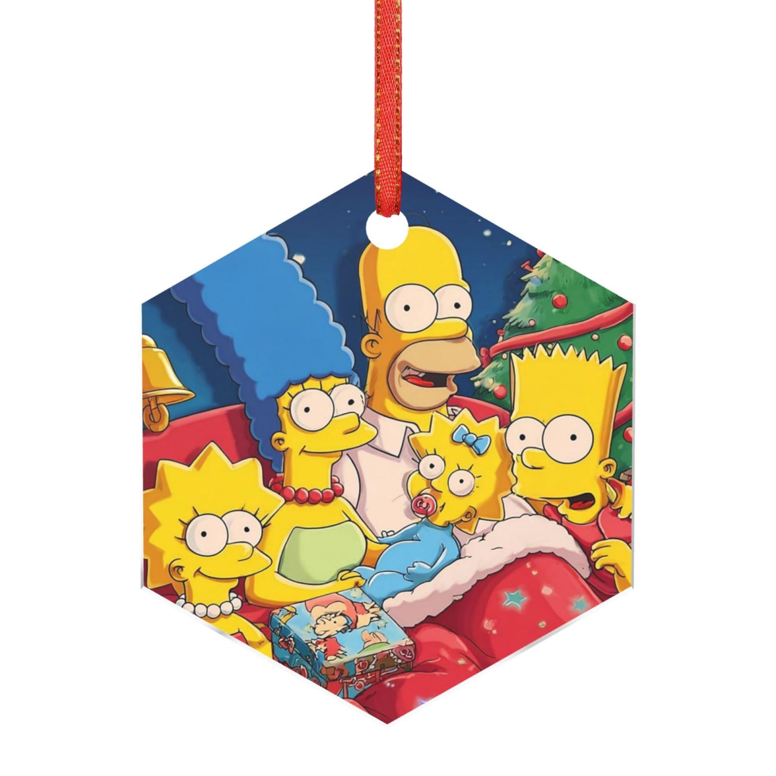 Hjkjkkj Hexagon Acrylic Ornament Christmas Tree Decoration Clear Round Pendant With Red Ribbon Simpsons Christmas Ornaments Indoor Outdoor Hanging Acrylic Pendants For Xmas Party Decor
