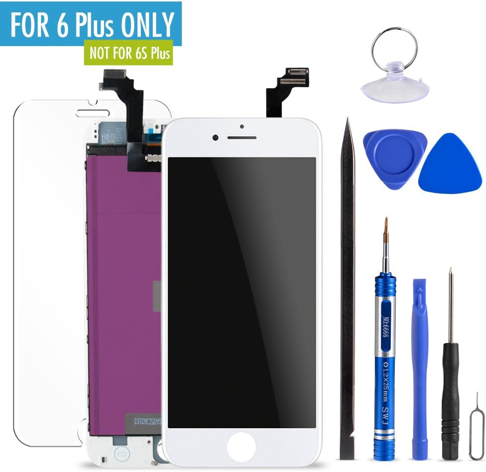 LCD Display Polarized Touch Screen Digitizer Frame Replacement Assembly Set for iPhone 6 Plus Repair Tool Kit (5.5 inch) White