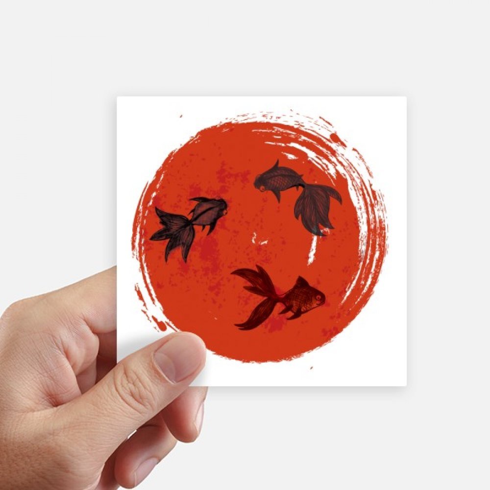 Autocollant carré poisson rouge Japon de 10 cm pour mur et ordi