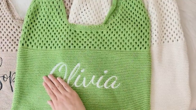 Bolsa de playa personalizada con nombre bordado para mujer miniatura 7