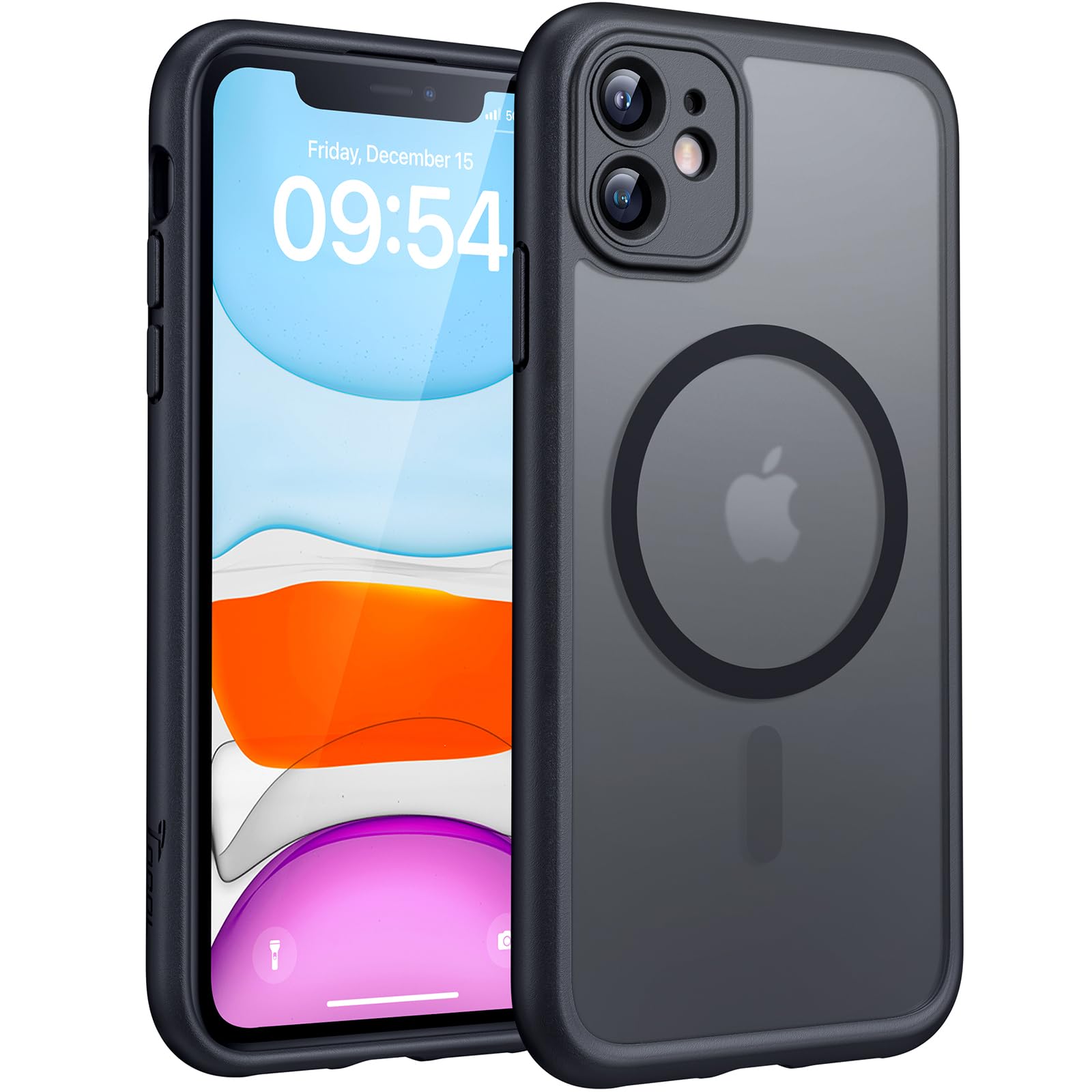 TOCOL Magnetic for iPhone 11 Case 6.1-Inch, Fit for MagSafe, Upgraded [Full Camera Protection], [14FT Military Grade Drop Tested] Shockproof Slim Translucent Matte Back Phone Cover (Black)