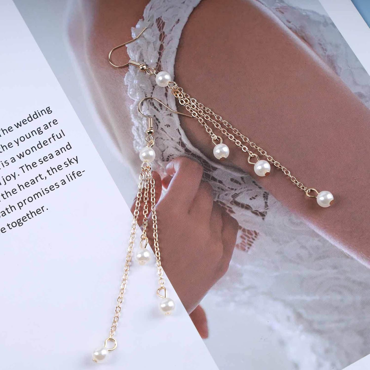 Bohemian Pearl Drop Earrings Gold Pearl Dangle Earrings Long Pearl Tassel Chain Earrings Pearl Fringe Chandelier Earrings Jewelry for Women - Image 3