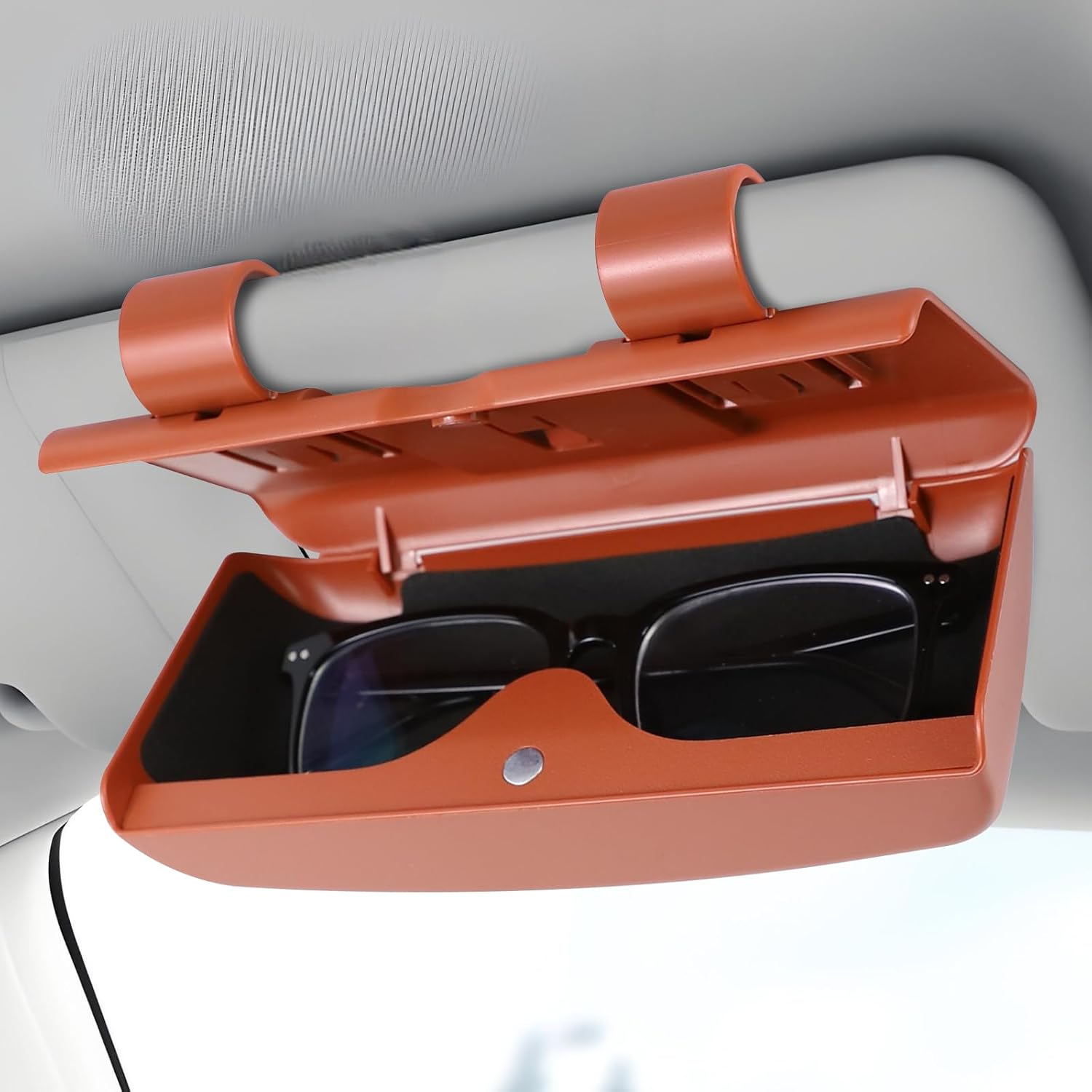 Hovom Car Sunglasses Holder, Magnetic Sunglasses Holders for Cars Visor, Automotive Eyeglasses Holder Storage Box Clip, Vehicle Sun Visor Glasses Organizer, Universal Interior Car Accessories (Orange)