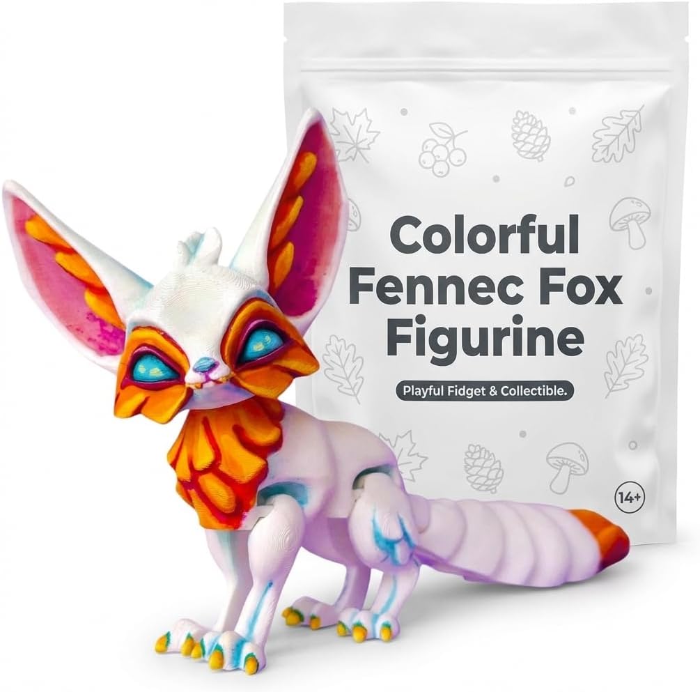 Colorful Fennec Fox Collectible Figurine - Unique Art Desk Accent for Home Decor and Gift Display - 3D Printed in Canada