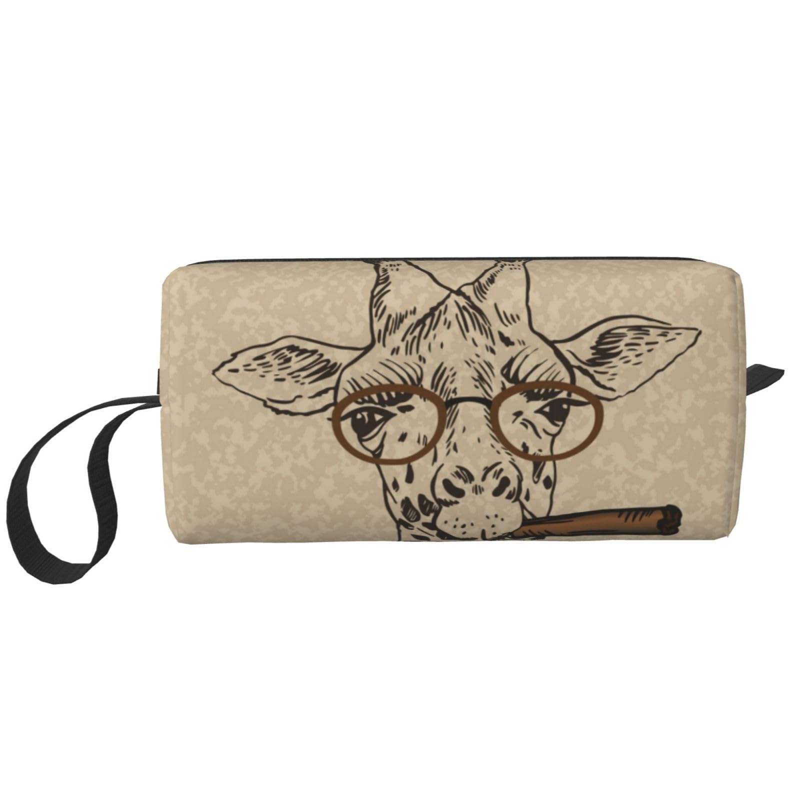 DYNLABRetro Giraffe Smoking A Cigar Womens Cosmetic Bags Makeup Bag Toiletry Bag Portable Travel Storage Bag 600d Plain Oxford Cloth Daily Receive Bag With A Carry-On