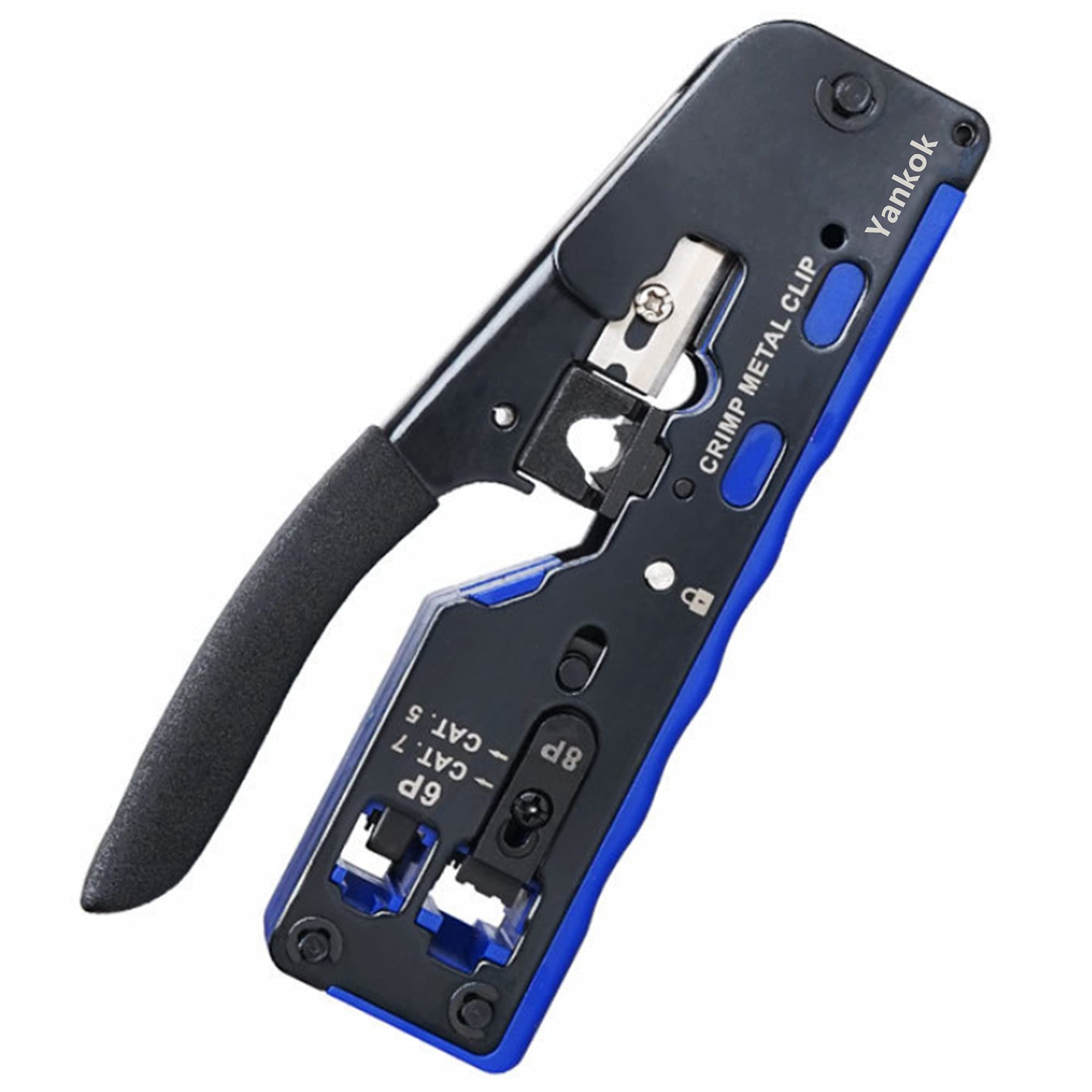 Yankok Pince à sertir modulaire standard et blindé tout-en-un pour connecteurs réseau RJ45 RJ12 RJ11 et câbles Ethernet CAT5/5e CAT6 CAT6a CAT7