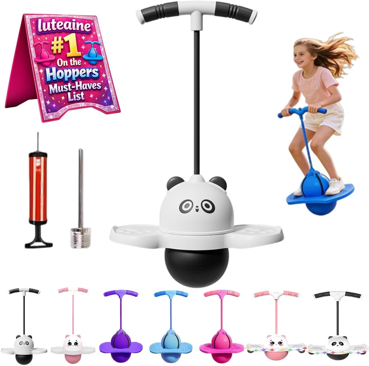Balance Jumping Ball with Handle, Pogo Outdoor Fun Jump Balancing Hopping Balls, Cozy Master Stick Adult Hoppers, 2026 Bounce Jumper for Kids with Pump, Bouncing Trick Board