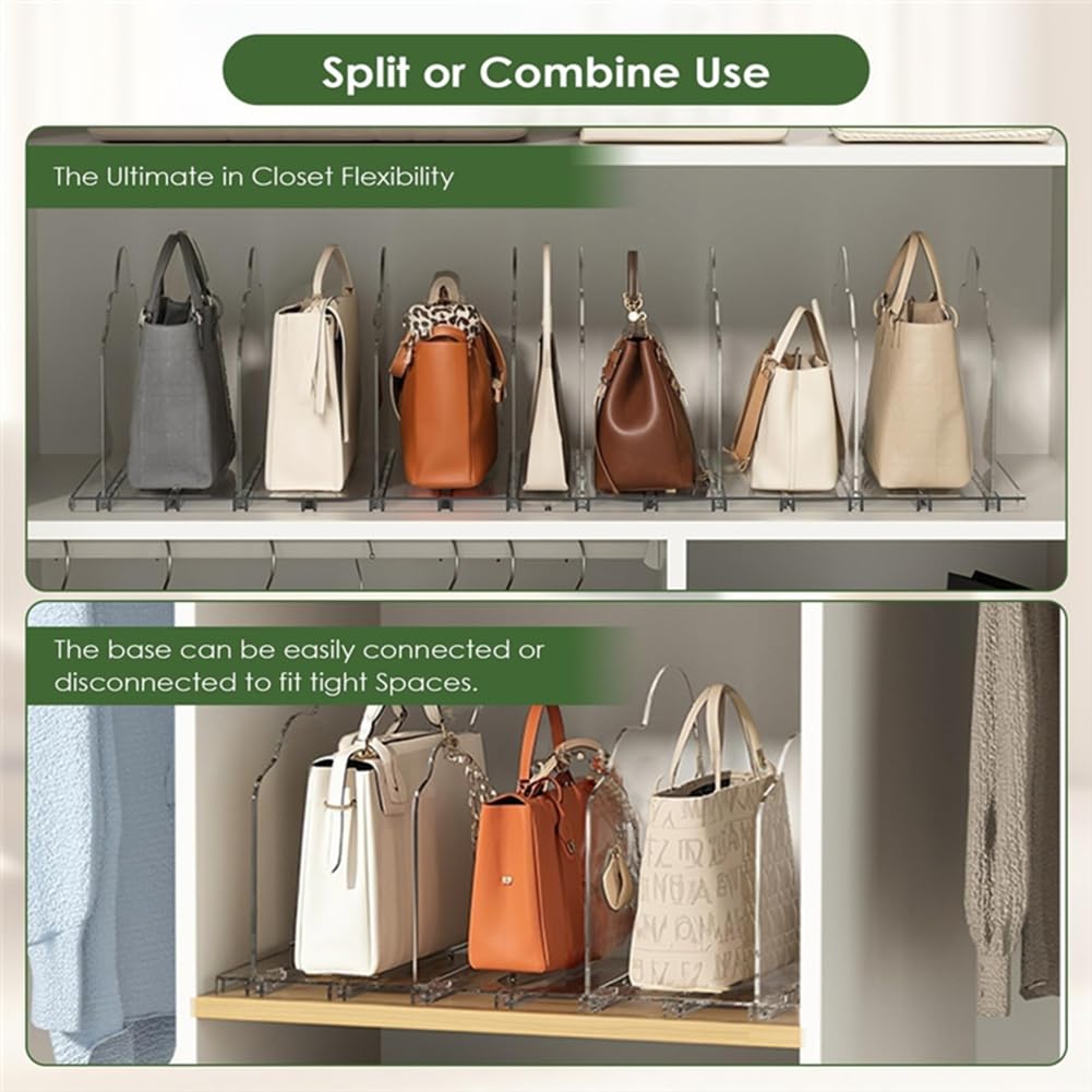 Organizador de Bolsos para Armario, Divisor de Estante Ajustable, Organizador de Bolsas Transparentes para Dormitorio y Oficina.