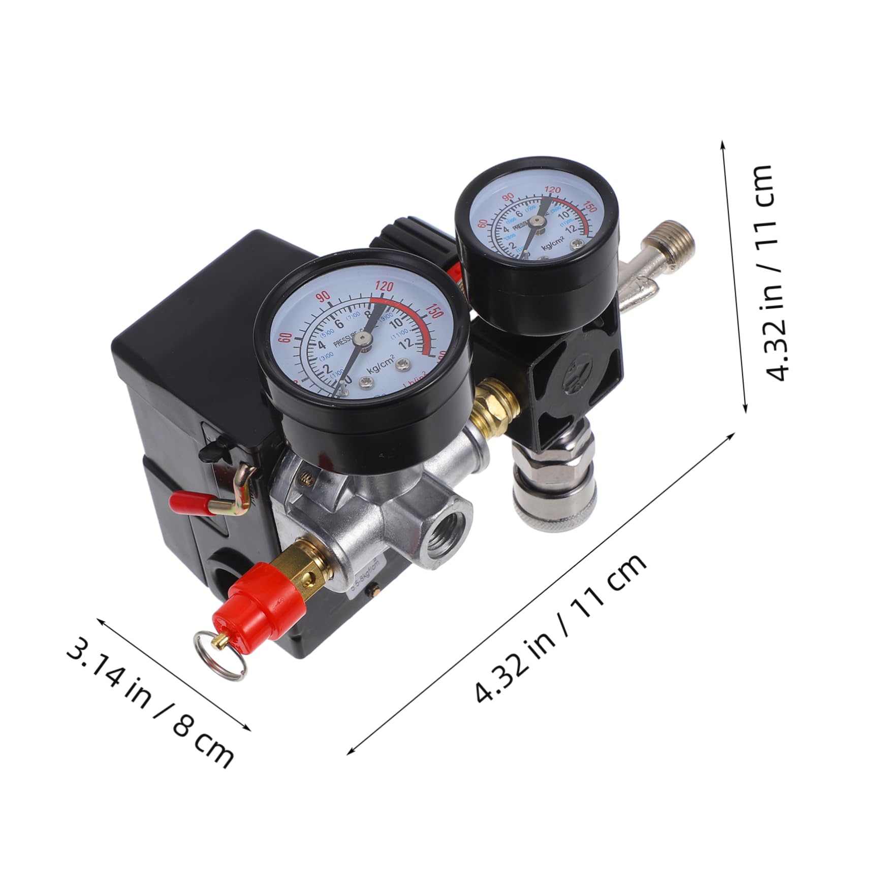 Hohopeti Regulador de Presión de Aire para Compresores, Interruptor de Presión con Manómetro, Plástico, 4 Orificios, Ajuste Fácil para Reparación Automotriz