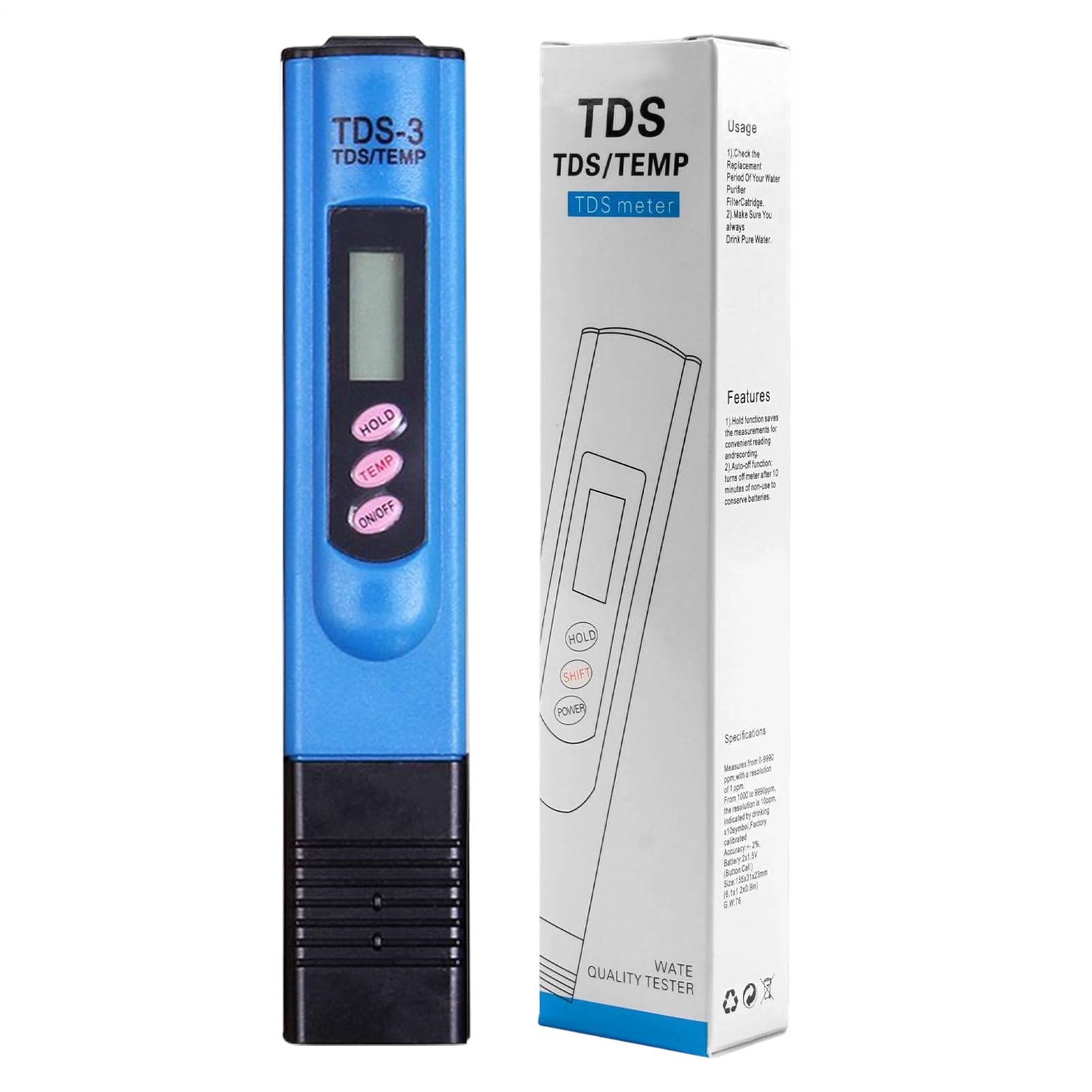 Generico PH Water - Digital Tester | Water Quality Control Pen | Accuracy 0.01, Range 0-9999 PPM, Automatic Calibration, for Drinking Water, Pools, Aquariums