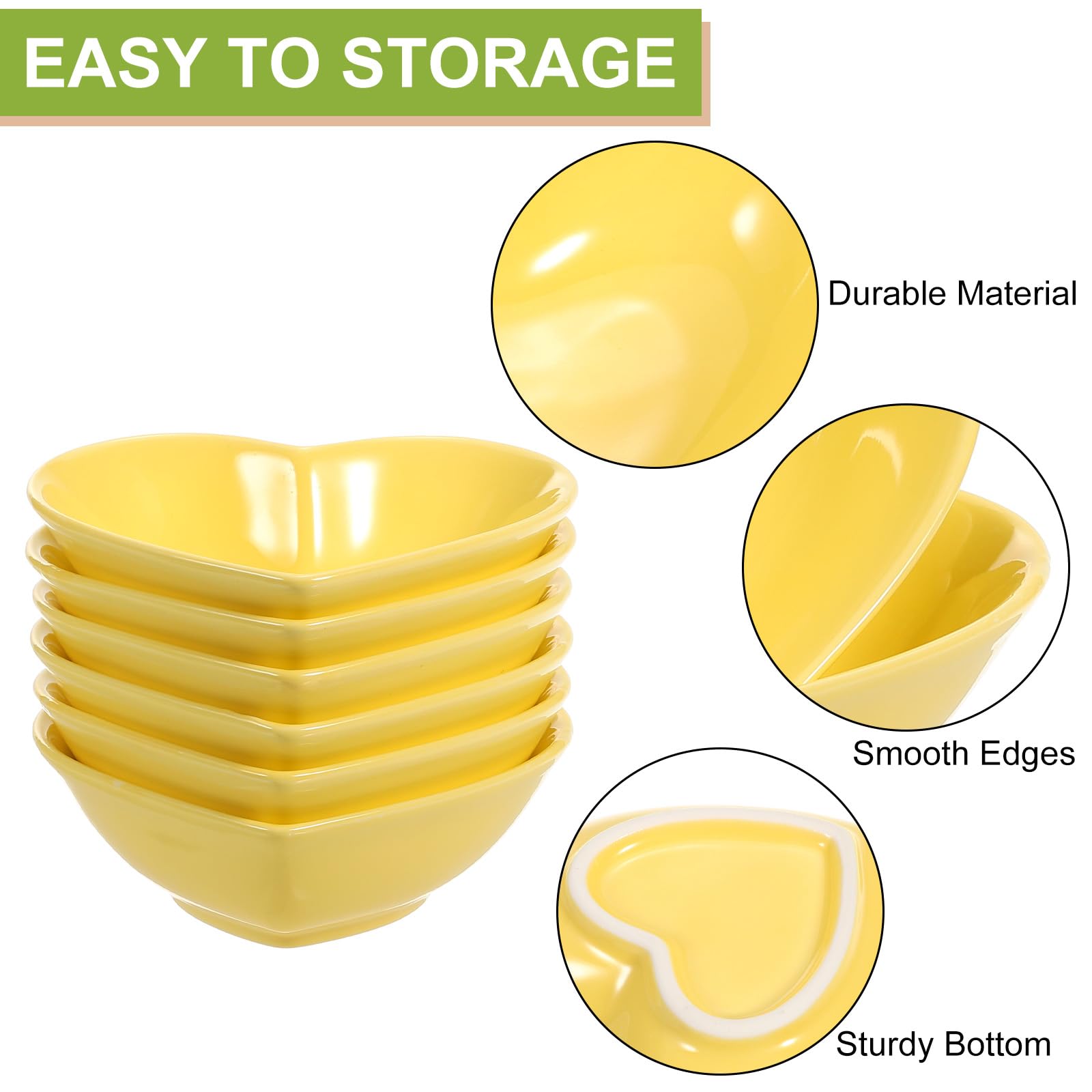 QUARKZMAN Plato Cerámico En Forma De Corazón Amarillo, Juego De 6 Platos Para Salsas De 5", Mini Platos Para Aperitivos Y Condimentos Para Cocina Hogar Bodas Fiestas Restaurantes