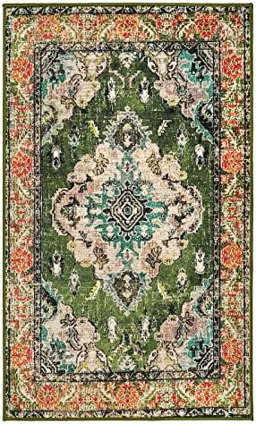 Wonnitar Bohemian Medallion Area Rug - Green 3x5 Washable Entry Rug Boho Bedside Rug Vintage Distressed Non-Slip Door Mat Throw Carpet for Entrance Bathroom Laundry Kitchen Indoor Office