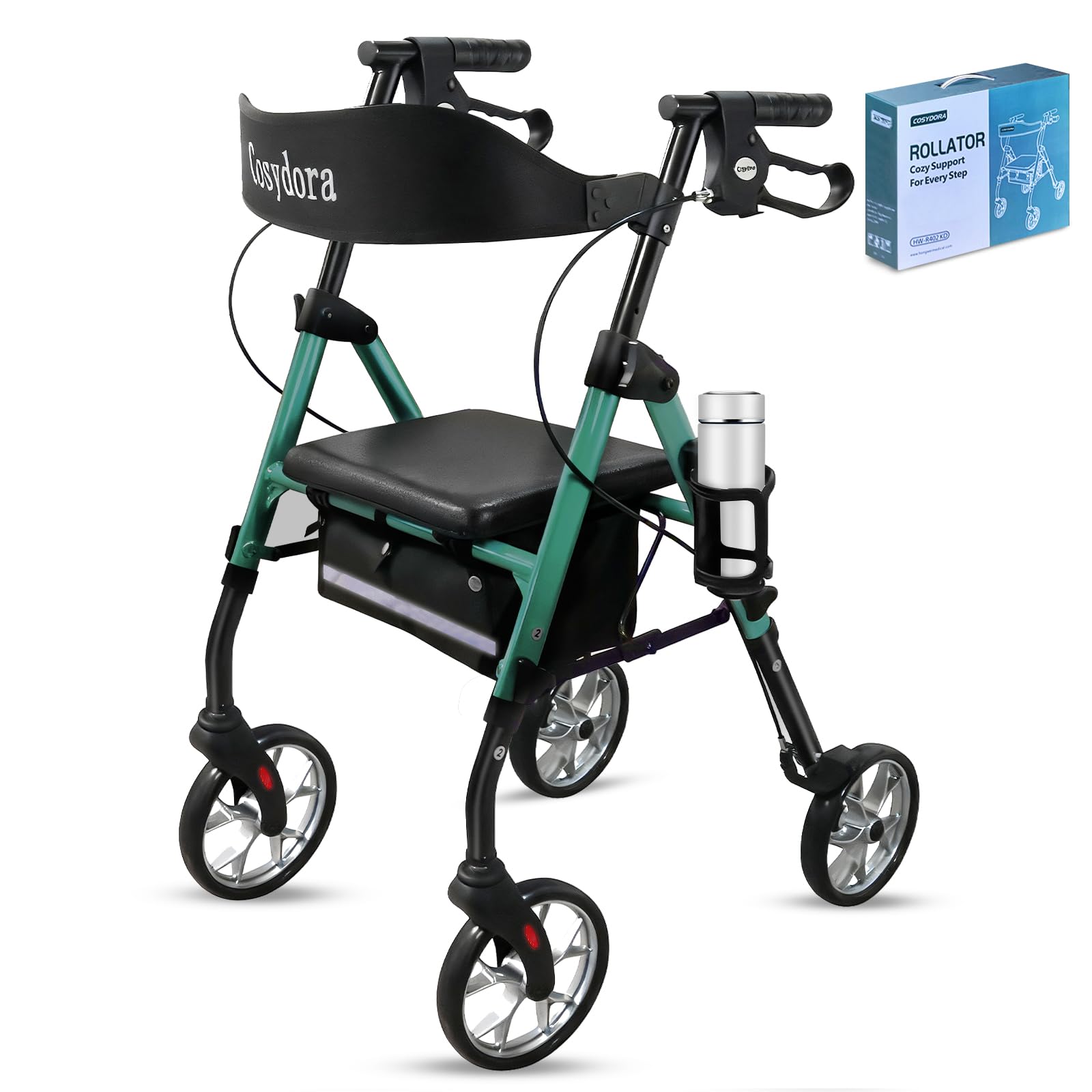 Cosydora Rollator Walkers for Seniors with Seat, 13.6 Lbs Ultra Lightweight Foldable Rolling Walker, 350Lbs Heavy Duty Aluminum, 8" All Terrain Wheels