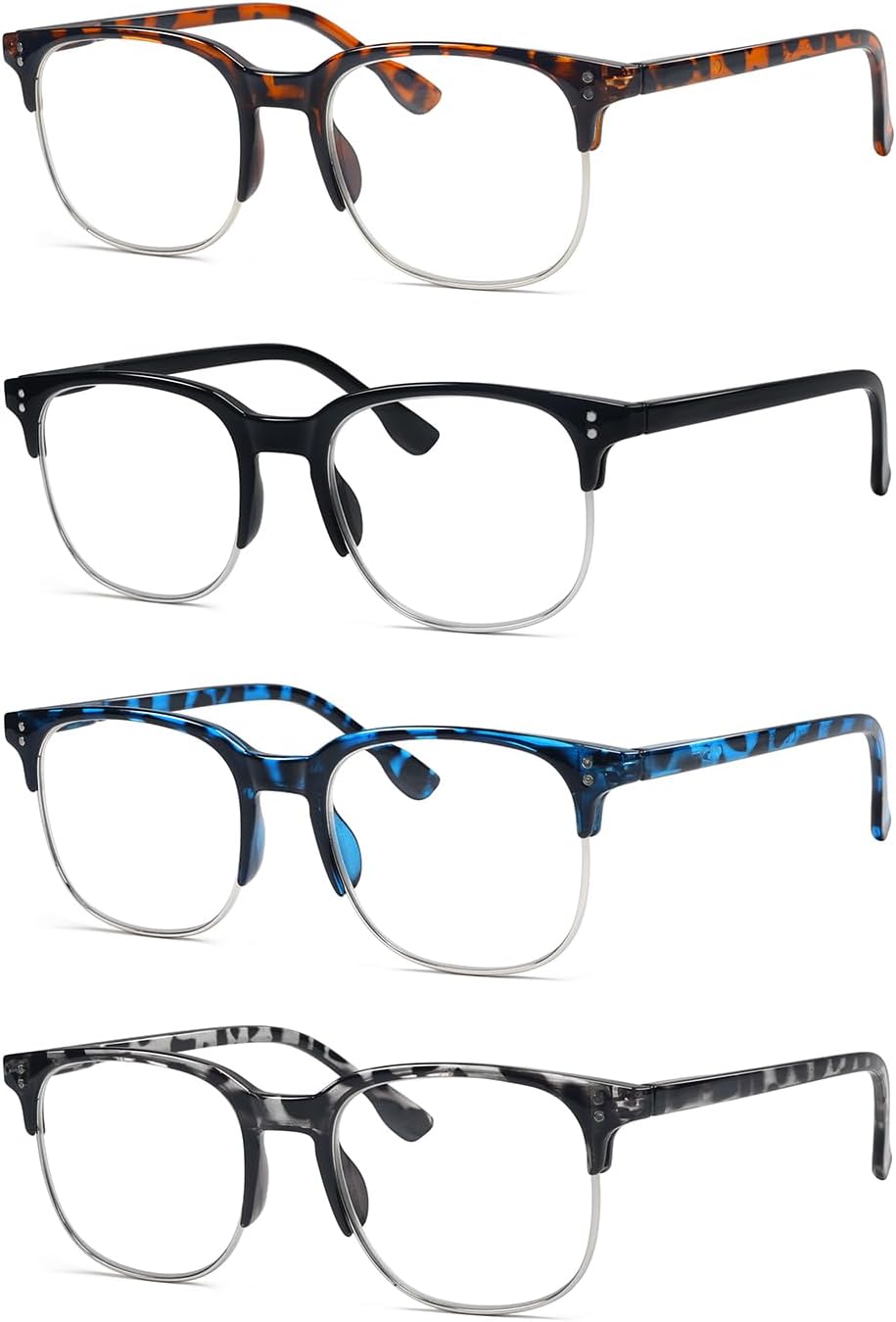 Eyekepper Reading Glasses Women Men 4-Pack Design Semi-rim Readers Eyeglasses +1.75