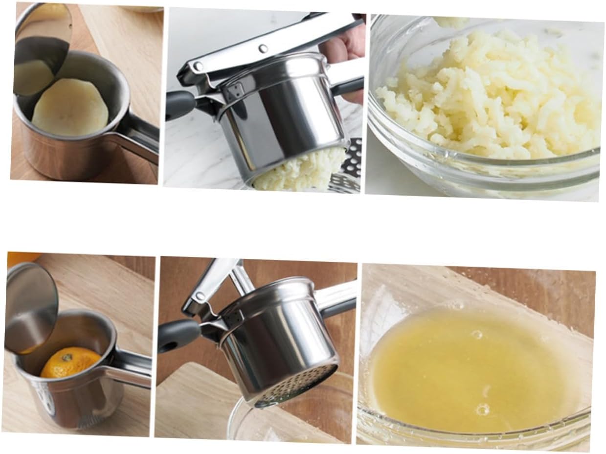 IMIKEYA Non- Silicone Handle Potato and Food Pressing Tool for Easy Potatoes Vegetables and Fruit Includes Interchangeable Disks for Fine and Coarse Texture