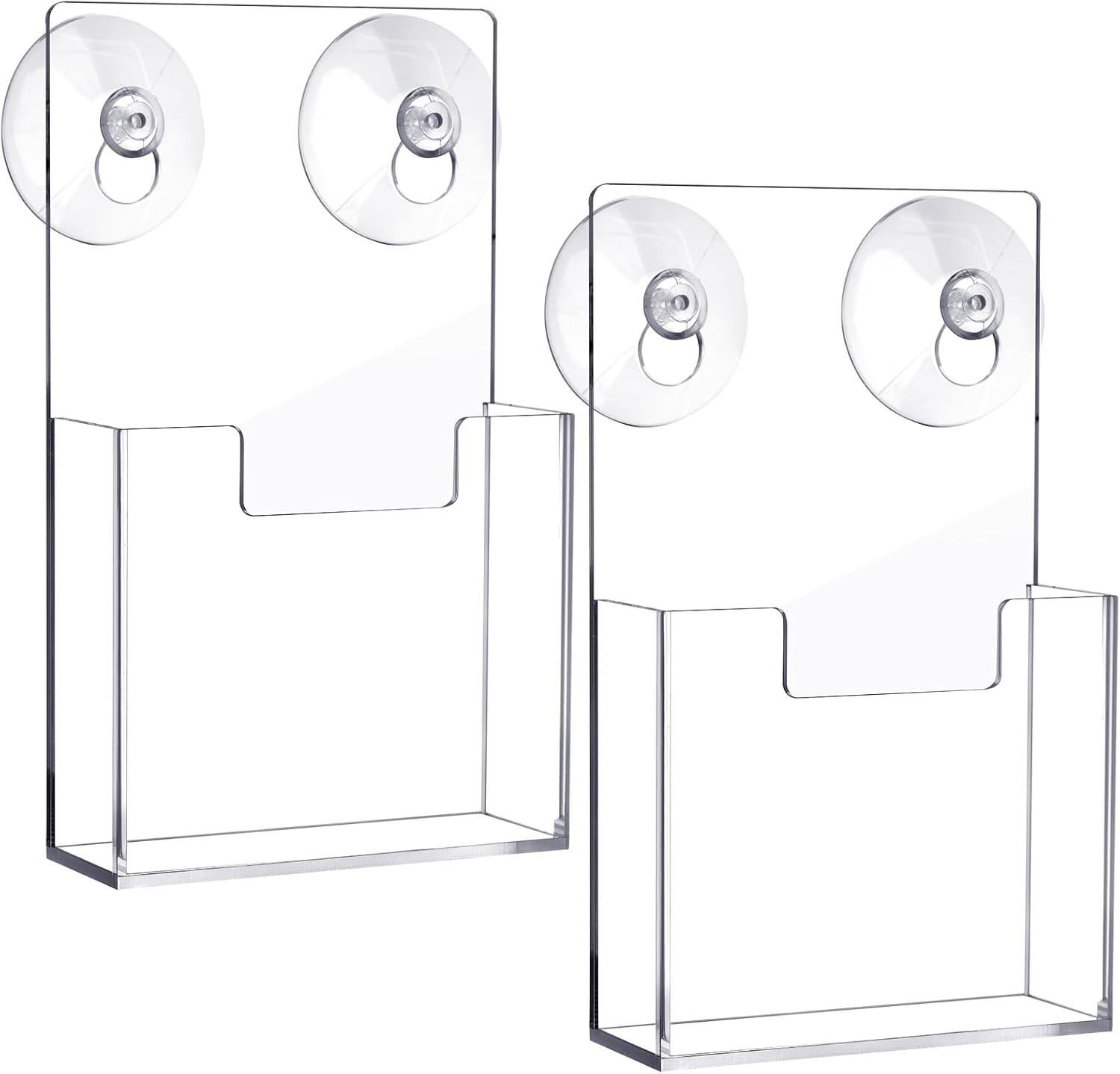 Thyle 2 Pcs Acrylic Brochure Holder with Suction Cups Wall Mount 4 x 6 Inch Window Clear Plastic Pamphlet Organizer Flyer Display Rack for Trifold Page Booklet Sticker Marketing Office Retail Shop
