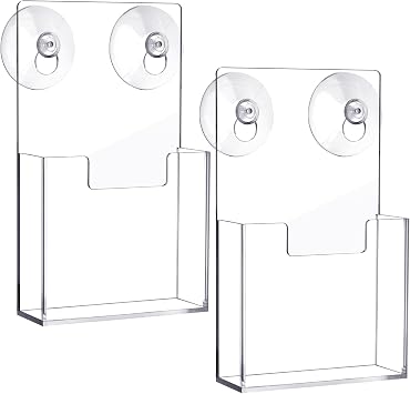 Thyle 2 Pcs Acrylic Brochure Holder with Suction Cups Wall Mount 4 x 6 Inch Window Clear Plastic Pamphlet Organizer Flyer Display Rack for Trifold Page Booklet Sticker Marketing Office Retail Shop