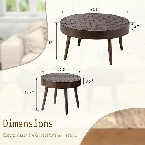 Miniatura 2 de SUNBURY Morden - Juego de 2 mesas auxiliares redondas de 18 pulgadas, mesas anidables para sala de estar, juego de mesa para sala de estar