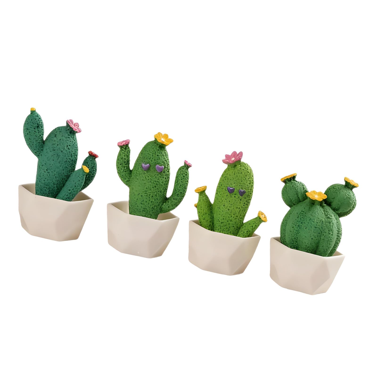 Kaeltsyn Cartoon Resin Succulents Potted Plant Figurines Set of 4 Miniature Cactus Ornaments for Home Offices Desktop Decoration Miniature Cactus Bonsais Figurine