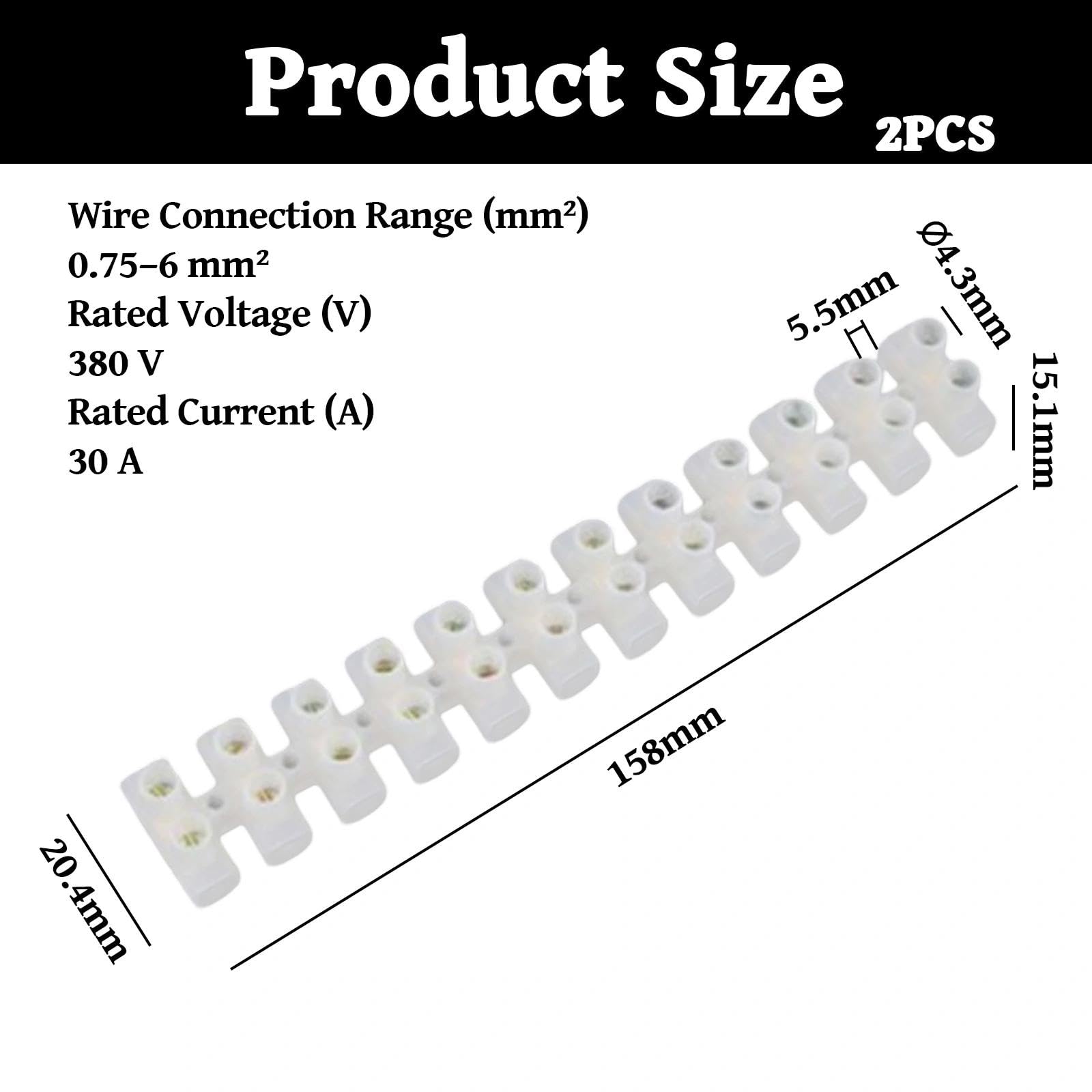 2 Pack 30A Electrical Connector Blocks 30 Amp 12 Way White Terminal Block Strip Electrical Terminal Connector Strips Electric Wire Chocolate Chock Blocks Connecting for Wiring Cable - Image 2